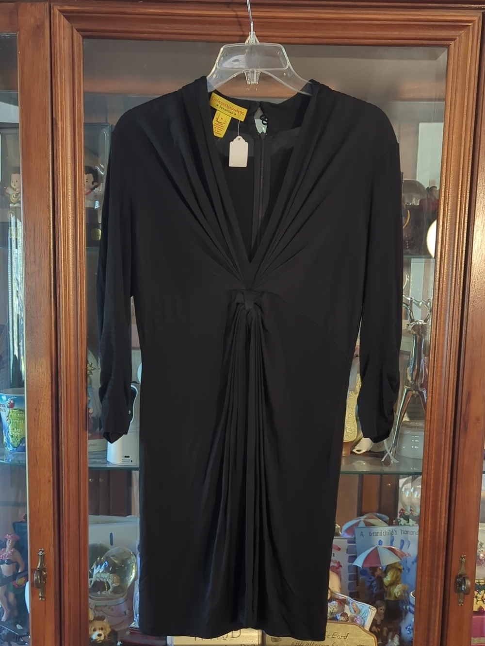 Catherine Malandrino Black Long-Sleeve Gathered Front Tie Dress